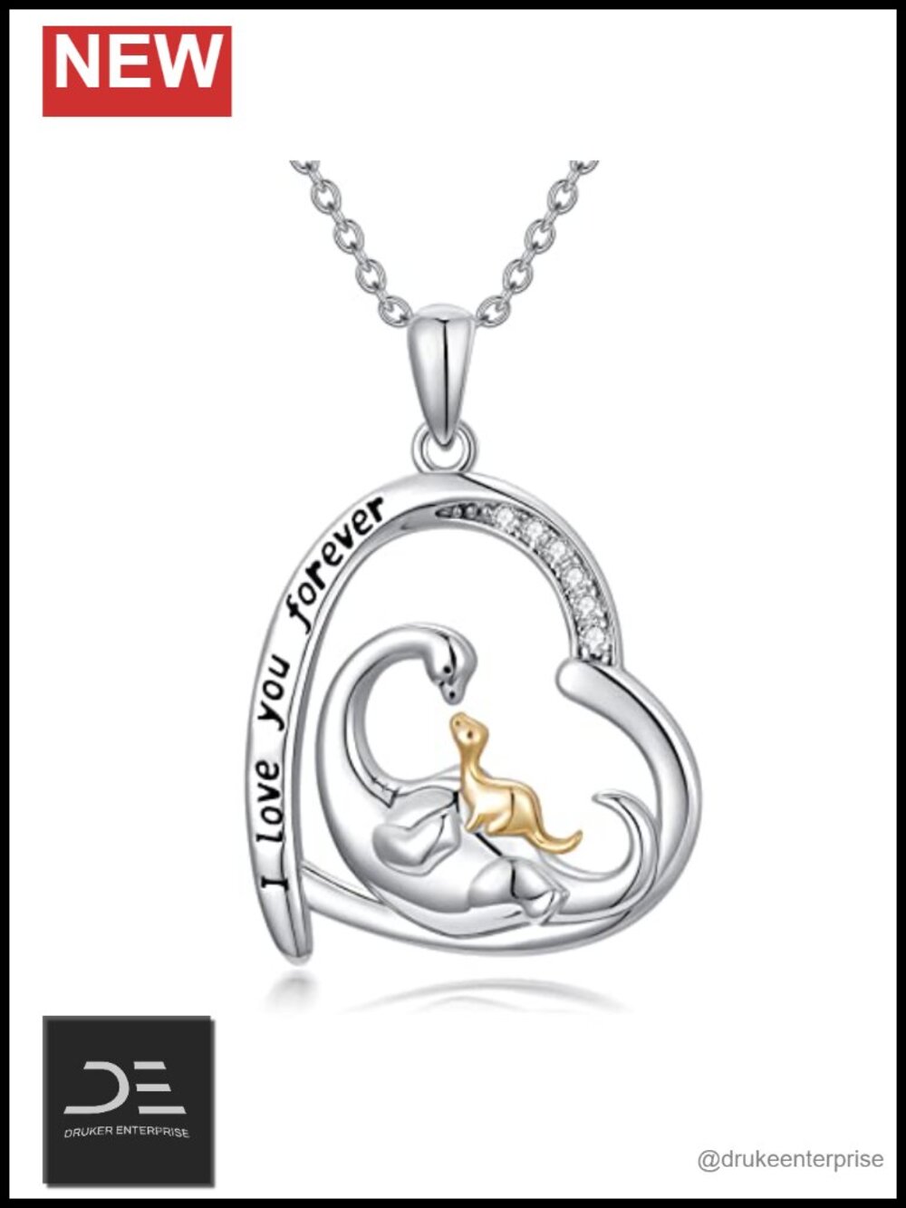 Sterling Silver Mother Dinosaur Necklace - 18" Chain, Cute Animal Jewelry,